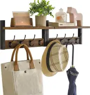Coat Rack Shelf Wall Mounted Coat Hooks 2 Set Entryway Coat Hanger 8 Hooks Brown