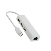 USB 3.1 Type C to Ethernet LAN RJ45 Adapter Network Card 3 Ports USB 2.0 Hub
