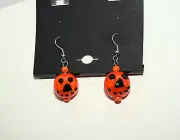 Pierced Halloween Jack O'Lantern Pumpkin Glass Earrings New MOC Lampwork Bead