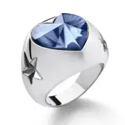 Baccarat Sterling Silver, Blue Crystal Heart And Star Statement Ring 2813090