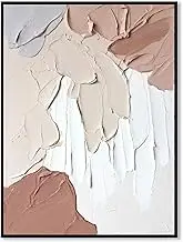 Sofoney - Black Framed Neutral Abstract Wall Art Hand Painted Beige Oil Painting with Heavy Texture, Boho Canvas Wall Decor for Living Room Bedroom Bathroom- 18"x24"