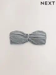 Black/White Gingham Trim Bandeau Bikini Top (AM6327) | $49