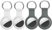 Airtag Keychain Compatible with Apple Airtag Holder, 4 Pack Air Tag Holder for Airtag Case,Air Tag Keychain Accessories for Airtags Dog Collar (Gray Gray White White)