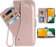 [Furiet] Compatible with Samsung Galaxy A14/M14 5G Wallet Case Wrist Strap Lanyard Leather Flip Card Holder Stand Cell Accessories Purse Credit ID Slot Folio Phone Cover for A 14 4G 14A 14M G5 Rose Gold