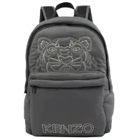 在飛比找Yahoo奇摩購物中心優惠-KENZO 電繡老虎圖案LOGO尼龍拉鍊後背包(鐵灰 大)