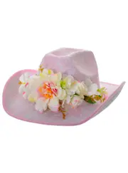 Light Pink Lace Overlay Cowgirl Hat with Flowers