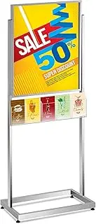 Zonon Floor Standing Poster Stand for 22" x 28" Graphics Poster Holder with 5 Pocket Brochure Literature Holder Double Side Sign Stands for Display Outdoor Indoor Store Business, Silver, Metal