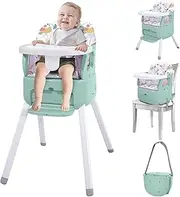 4 in 1 Portable Baby High Chair,Convertible Highchair for Babies and Toddlers-Foldable Infant Booster Seat,Carry Small Box,Dining Chair,Toddler High Chair with 5-Point Harness,Removable Tray-Green