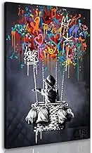 Framed Banksy Street Graffiti Wall Art Decor Large Abstract Pictures Canvas Painting Prints Colorful Modern Contemporary Poster Artwork Stretched for Wall Home Bathroom Bedroom Living Room Ready Hang