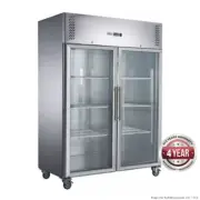 1200L Two Full Glass Door Upright S/S Fridge 1340x810x2000mm Kitchen Freezer