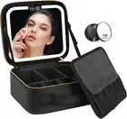 Travel Makeup Bag with LED Lighted Make up Case with Mirror 3 Color Setting Cosm