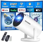 Mini Projector 4K Projector Full HD 1080P with WiFi 6 and Bluetooth 5.2, Android Portable Projector 270° Rotation with Automatic Trapezoidal Correction for PC/HDMI/USB, with Mouse and Remote Control