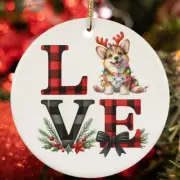 Love Pembroke Welsh Corgi Dog Light Reindeer Antler Christmas Ornament Gift