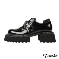在飛比找momo購物網優惠-【Taroko】英倫風格漆亮皮圓頭厚底粗跟皮鞋(黑色)