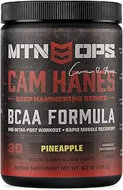 MTN OPS Cameron Hanes Keep Hammering BCAA 2:1:1 Amino Acids Supplement Powder for Rapid Muscle Recovery & Repair with Zero Sugar & Gluten Free - 30 Servings (Pineapple)