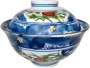 Japanese Mino Ware 6.14 Inches Diameter Porcelain Somenishiki Koimari Donburi Ramen Noodle Soup Rice Bowl with Lid