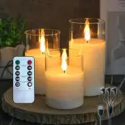 Rechargeable Flameless Candle, Flashing LED Pillar Real White Glass -Droplet