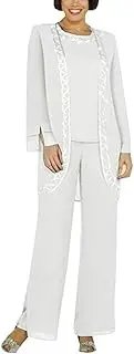 [Botong] Women's Chiffon 3 Pieces Pant Suits Plus Size Mother of The Bride Dress Formal Suit with Long Sleeves Jacket