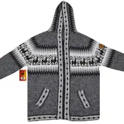 WOMEN HANDMADE ANDEAN ALPACA GRAY ZIP HOODIE SWEATER SZ XL