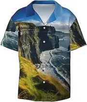 [DRTGEDS] Ireland Outdoors County Clare The Cliffs Mens Casual Button Down Shirt Short Sleeve Cuban Shirts Printed Summer Shirt
