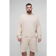 Mens Stone Plus Waffle Knitted Oversized Hoodie & Short Set