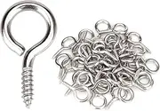 Aovchei Eye Screws, 50Pcs 1 inches 304 Heavy Duty Stainless Steel Screw Hooks, Self Tapping Eye Bolts, Indoor & Outdoor for Hanging Artwork