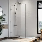 ELEGANT Frameless Shower Screen 10mm Tempered Toughed Glass Walk In Bathroom Fixed Panel Hardware Colour Matte Black 1100x2000mm