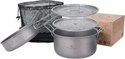Boundless Voyage Titanium 1.9L Pot with 900ml Frying Pan Set with Lid Multifunctional Steamer Stockpot Outdoor Camping Picnic Ti2057C