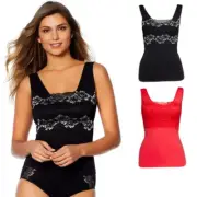 Rhonda Shear Lace-Overlay Tank 2-pack Shelf Bra, Black/Red, XS