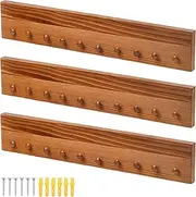 HJJWNDDNG 3Pcs Challenge Coin Holder with Brass Tone Metal Nail Hooks Wood Wall Mounted Challenge Coin Display Single Row Challenges Display Holder