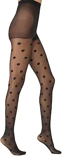 PENTI Big Polka Dot Tights for Women | Black Pattern Pantyhose 30 Denier Sheer High Waist Swiss Dot Pantyhose