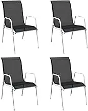 vidaXL 4X Stackable Garden Chairs Armchair Indoor Home Outdoor Dining Seating Patio Backyard Chair Furniture Steel and Textilene Black