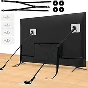2 Pack Adjustable TV Safety Straps, Metal Heavy Duty TV Straps, Adhesive Anti-Tip Furniture Anchors for Child Safety, Flat Screens Fix to Wall, Cabinet, Stand Or Desk, Earthquake Straps