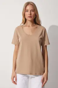 在飛比找ZALORA購物網優惠-V-Neck Cotton Basic T-Shirt