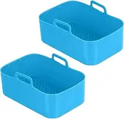 Silicone Pot for Ninjas Air Fryer, Silicone Liner Double Air Fryer Silicone Air Fryer Basket, Air Fryer Rack Accessories for Air Fryer, Oven, and Microwave (2*Blue)