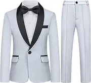 [Kidinix] Boys Tuxedo Suit Slim Fit 3 Piece Velvet Tux Blazer Jacket Pants Bow Tie Toddler Kids Wedding Formal Outfit Set