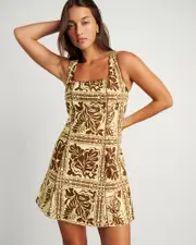 [Jag] Jag Women's Botanica Linen Mini Dress In Brown/gold Size 12 12 Brown