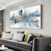 [vgrozirh] Wall Art Framed Ready to Hang Wall Art Modern Fantasy Paintings Navy Blue Yellow Abstract Wall Art Prints Canvas Painting Large Size for Living Room Bedroom Office Decoration 20"x40"