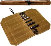 Chefs Knife Roll Bag, Portable Chef Knife Bag with 7 Slots Canvas Knives Pouch, Home Kitchen Outdoor Camping Tools (Brown)
