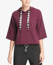 Dkny Womens Sport Cropped Fleece Logo Hoodie Size S Color Currant
