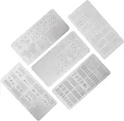 DRESSOOS Nail Stencils Stamp Manicure Steel Plate Template 5pcs Nail Art Stamper Templates Various Designs