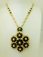 Signed Jackie Kennedy Gold & Crystal Necklace Black Enamel Crystal Flower Brooch