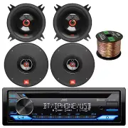 JVC Single DIN USB Bluetooth CD Receiver, 2x 4" + 2x 6.5" Car Speakers, Wire