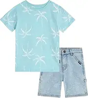 [Volcom] Boys' Shorts Set - 2 Piece Short Sleeve Graphic T-Shirt and Denim Shorts - Casual Summer Outfit for Boys (Sizes: 2T-7)