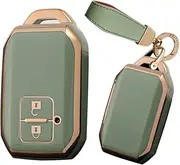 TECART Soft TPU Key Case Cover Fit For Suzuki Ertiga Swift Key Fob Keychain Key Shell Box Accessories Protector 2 button, R-green, Leather-keychain