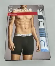 Calvin Klein Men's Microfiber Boxer Brief 3 PACK M NWT Blue Solid and Striped