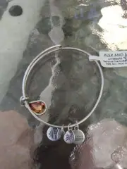 Alex and Ani November Swarovski Topaz Charm Bangle Bracelet Teardrop Raf Silver