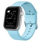 For Apple Watch Series 3,42-mm Case,Pin Buckle Silicone Watch Band,Light Blue