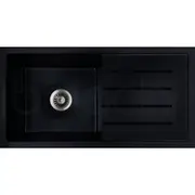 Baiachi Single Bowl and Drainer Granite Kitchen Sink Black with Stainless Steel Waste