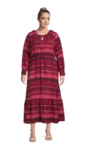 TERRA & SKY Women's 3X Peasant Tiered Long Sleeve Maxi Dress • Tuscan Rose